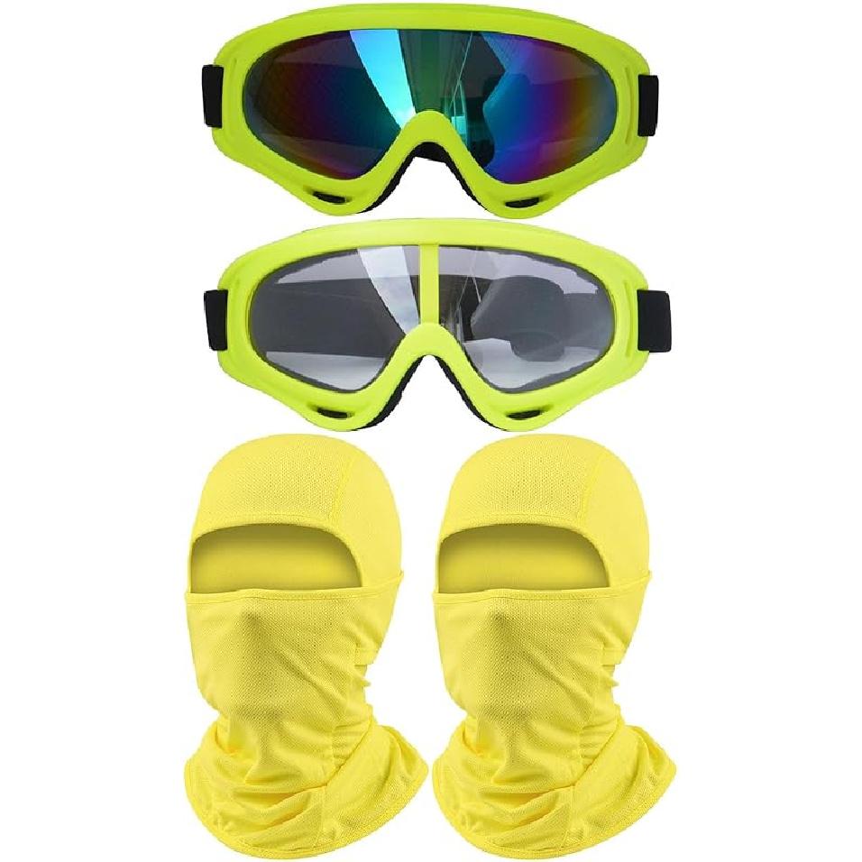 2Pcs Motorcycle Goggles With 2Pcs Balaclavas, Dirt Bike ATV Motocross Riding Racing Ski Goggle Safety Glasses