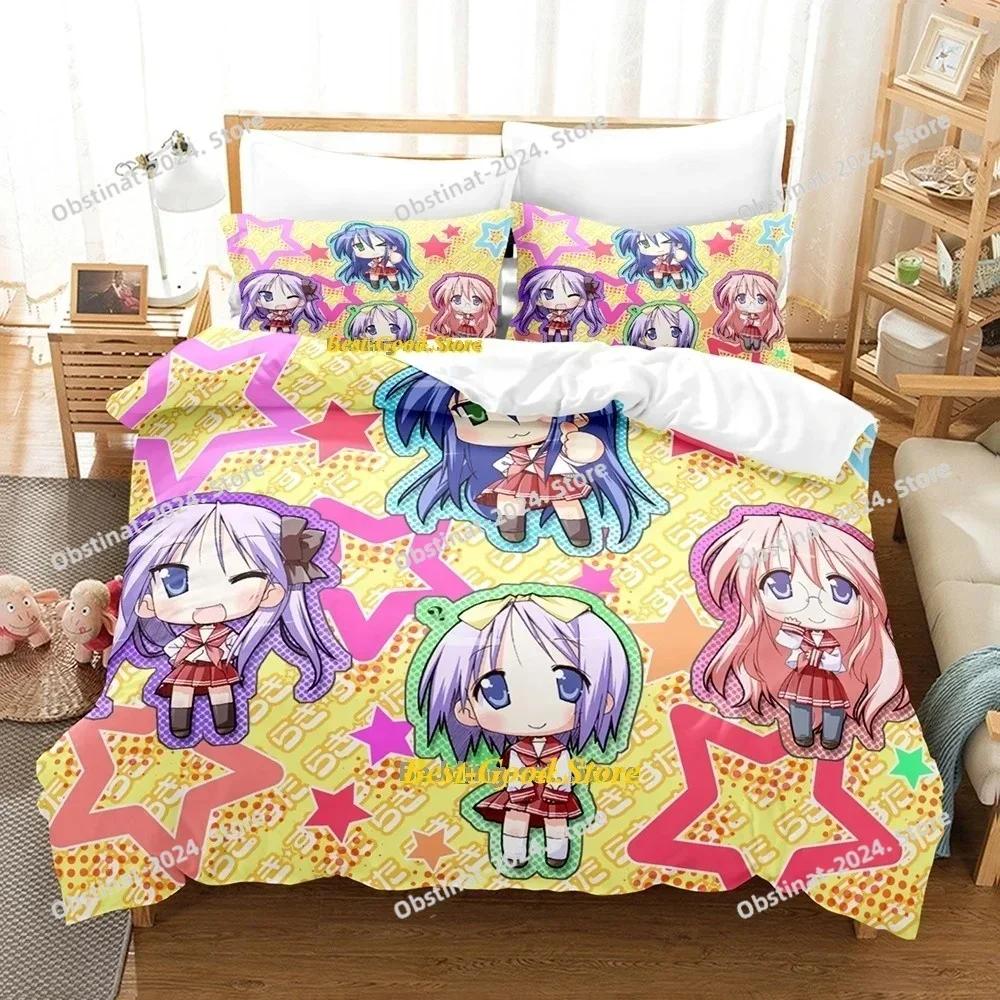 Top Lucky Star Konata Bedding Set Printed Single Comforter Quilt Bed Cover Duvet Cover Pillow Case 3 Pieces Sets Kids Adult Size