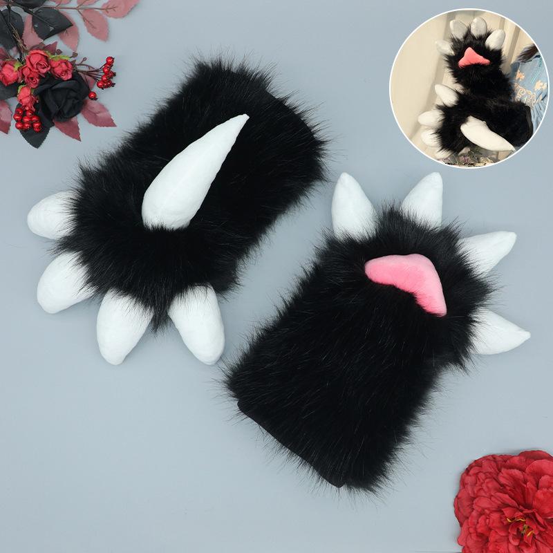 Handmade Fursuit Dragon Claw Gloves Soft Plush Furry Material Cartoon Animal Paw Props For Anime Exhibition Cosplay Lovely Cute
