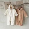 Korean Winter Baby Hooded Plush One-Piece Sleepsuit with Open Chest Buttons