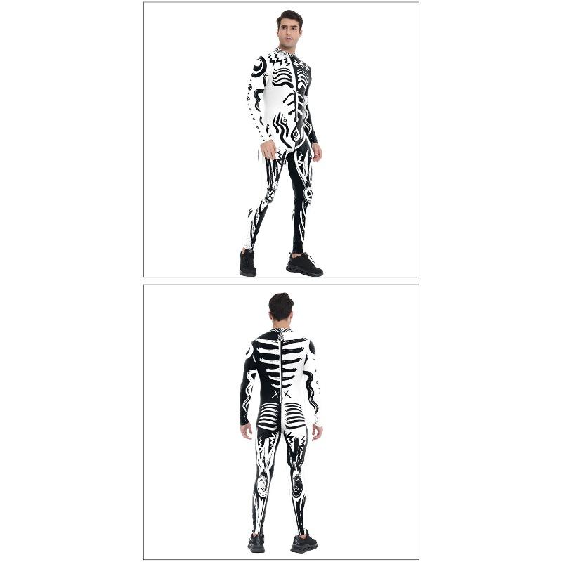 Black and White Clown Human Muscle Skull Skeleton Halloween Cosplay Costume Adults Men Party Body Digital Print Tights Onesie