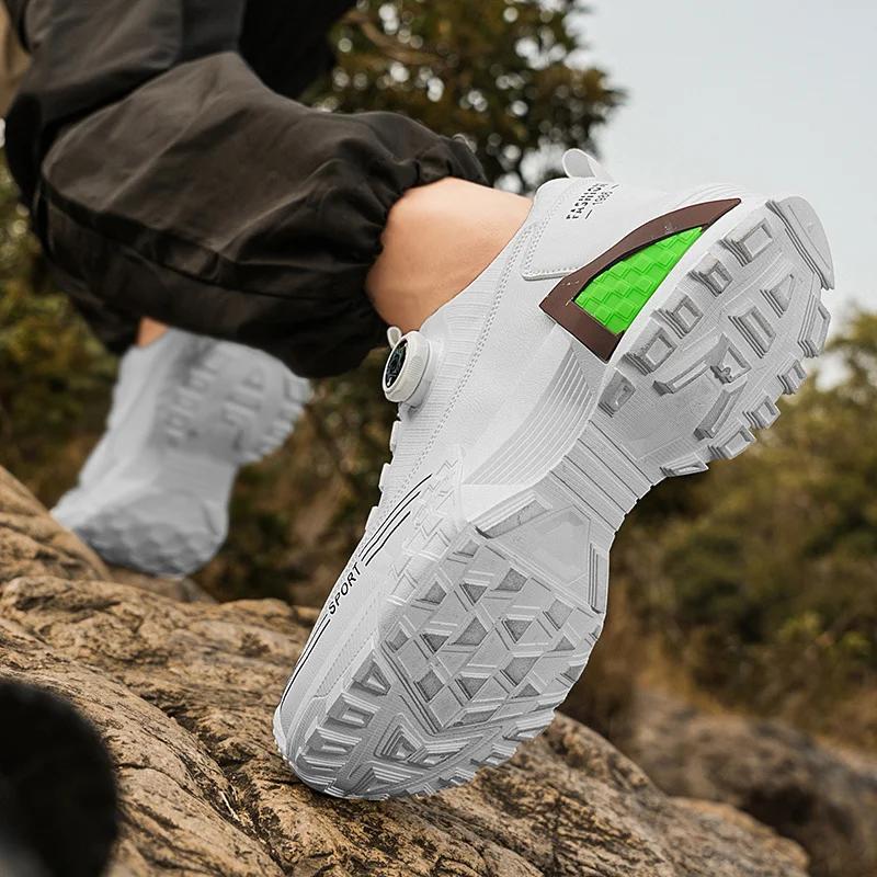Rotary Buckle Climbing Trekking Shoes Man Breathable Mesh Men's Outdoor Hiking Shoes Anti-slip Walking Camping Sport Trail Shoes