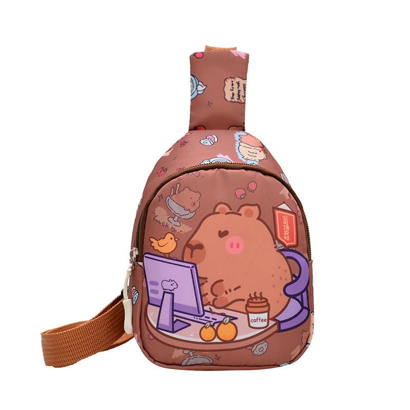 Capybara Cute Cartoon Children Shoulder Bag Durable Polyester Lining Activities