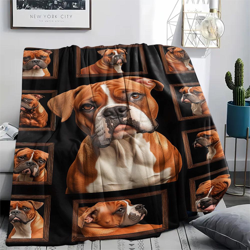 1Pc Bull Dogs Print Flannel Blanket, High quality Comfortable for All Seasons, Home Decor, Warmth and Comfort, Perfect for Christmas Gifts