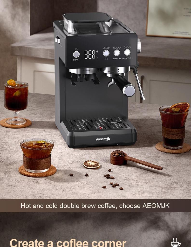 Aeomjk CM5540 Semi-Automatic Italian Coffee Machine with Room Temp Cold Brew & Milk Frothing
