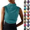 Dámská jednobarevná polopřiléhavá bezrukávová vesta plisované top tričko