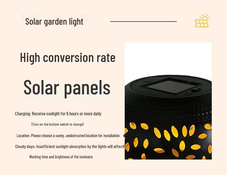 Iron Solar Outdoor Lamp – Hollow Design for Garden, Courtyard, and Camping Decor