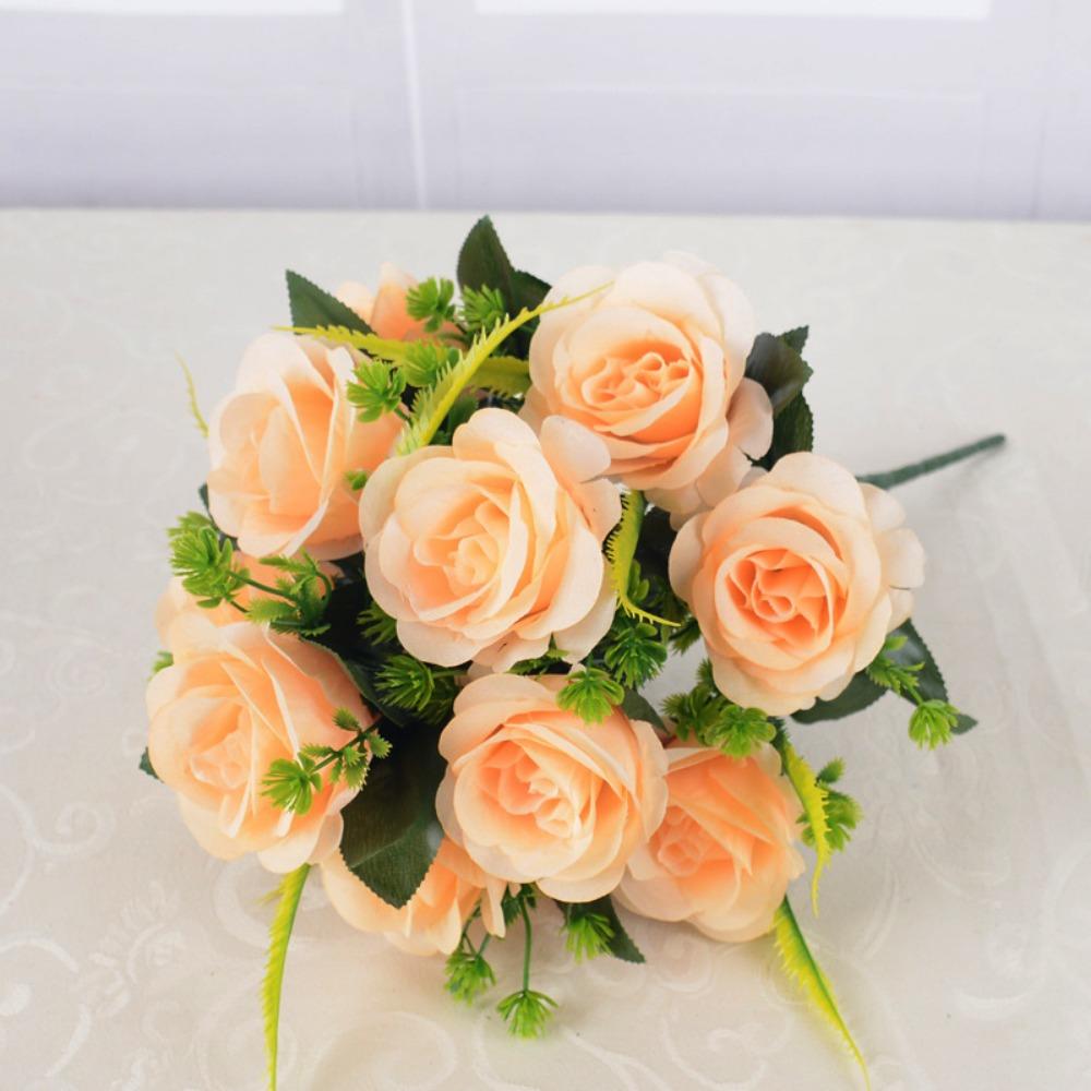 12 Heads Real Happy Silk Flower Mini Photography Photo Gift Valentine's Day Natural Flower Plastic Fake Rose Flowers Bouquet