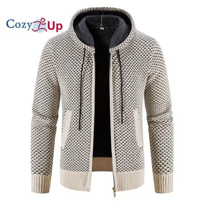 Cardigan cu glugă pentru bărbați, tricot, cald, de culoare solidă, ocazional