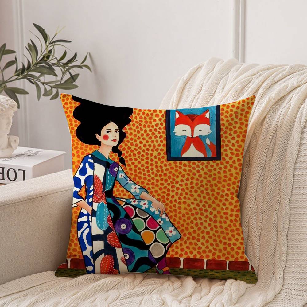 Vintage Abstract Girl Hair Flower Pillow Case Home Decor Throw For Sofa Bed Car Room Decor Gift Idea