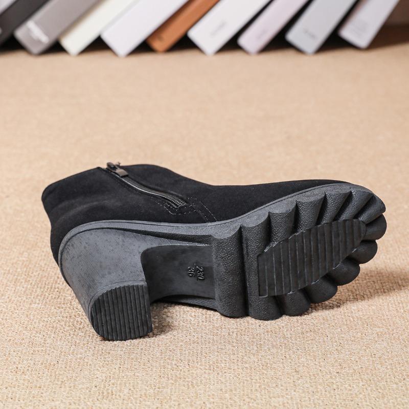 2024 Fashion Embroidered Modem Boots Brand Ladies Shoes Zip Women's Boots High Quality Round Toe High Heels Naked Boots Zapatos