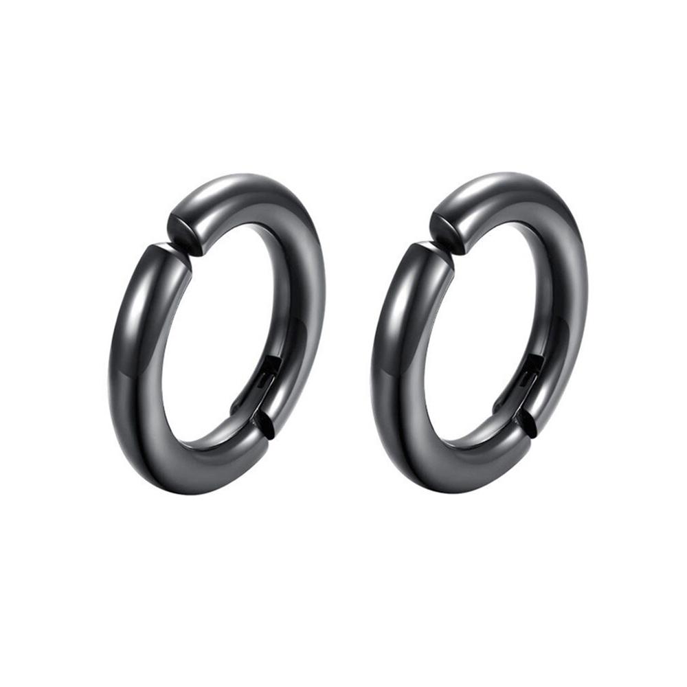 2pieces Punk Titanium Steel Ear Clip Earrings For Men Women Print Pattern Black No Pierced Fake Ear Circle New Pop Jewelry