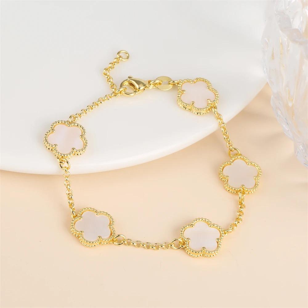 2024 Hot Sale 10 Colors Five-Leaf Flower Set Bracelet Necklace Classic Simple Women Zircon Set Suitable For Daily Party Wear