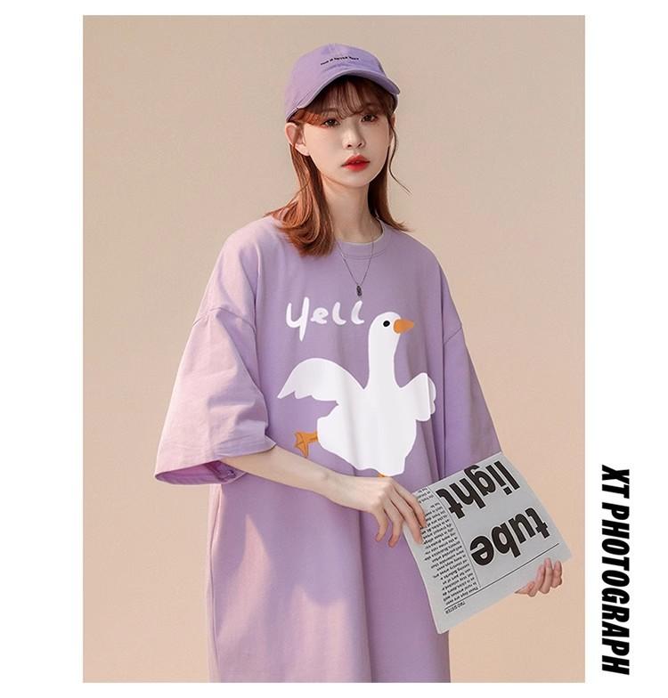 

Large size fat mm American cartoon t-shirt women s short-sleeved summer design sense loose heavy cotton half-sleeved ins tide 3XL світло-фіолетового кольору