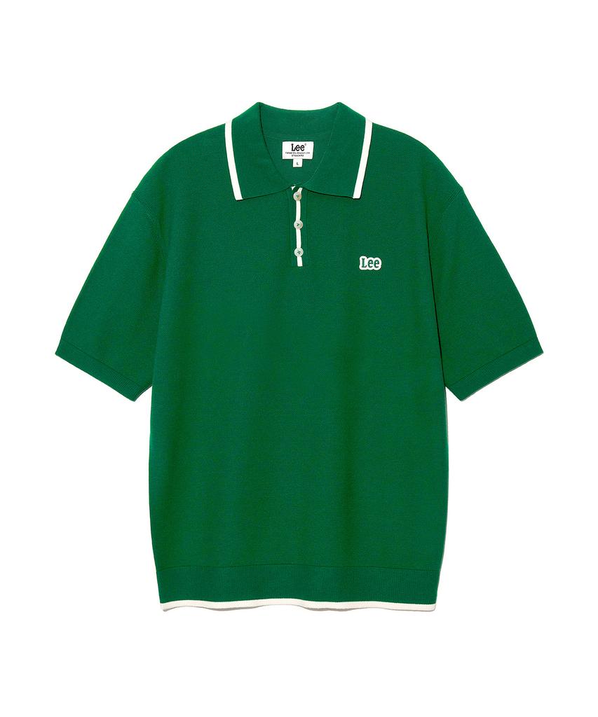LEE Collar Contrast Short Sleeve Knit Green