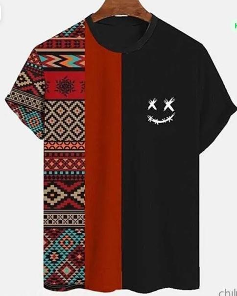 26. New Popular Casual and Comfortable Short-sleeve T-shirt, 3D Printing Technology, Suitable for Layering and Outerwear, Loose Striped Short-sleeve 