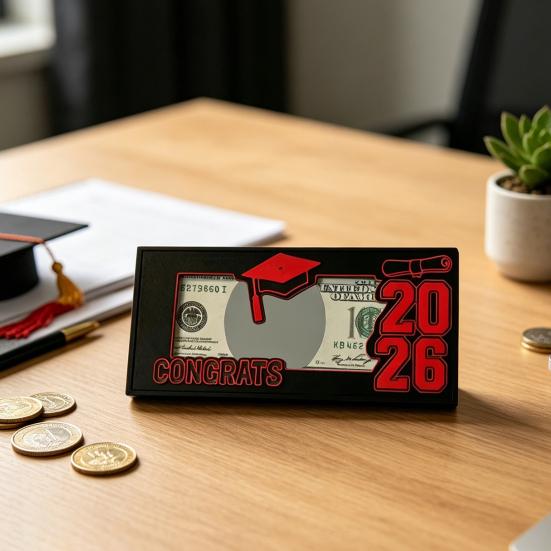 2026 Graduation Money Holder Wooden Cash Gift Holder Class of 2026 Money Card Envelope Box for High School College University Senior Graduates
