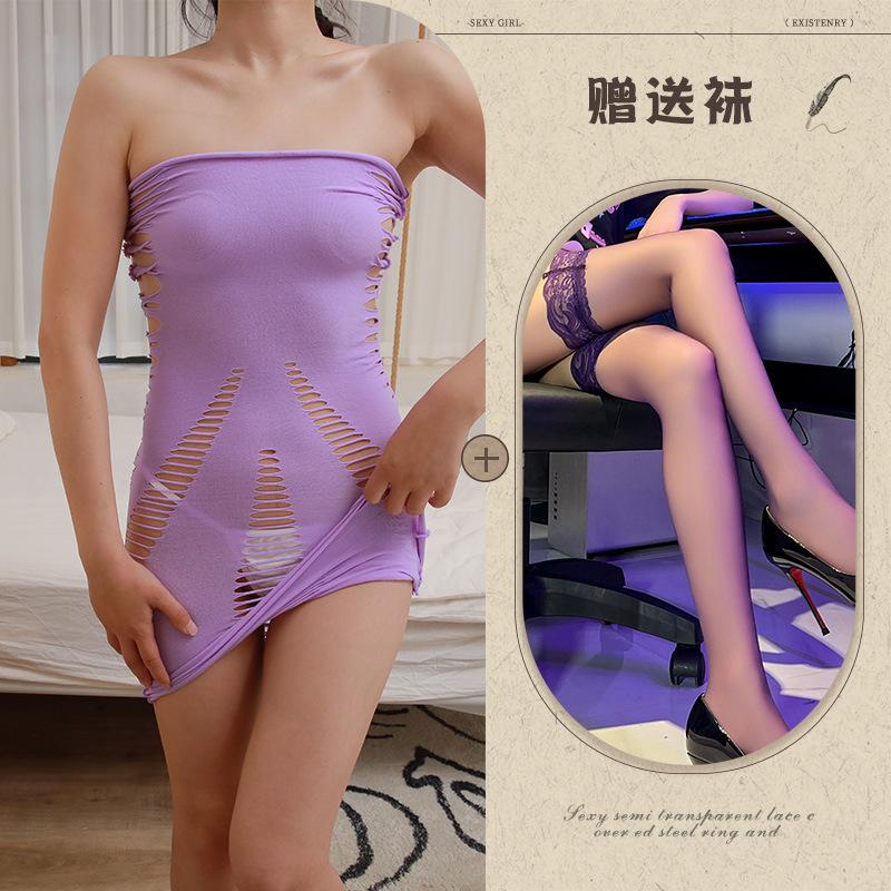 Hollow Chest Big Super Elastic Tight Short Skirt Sexy Spice Girl Torn Hip Wrap Dress Women