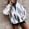 Women Plus Size Colorful Brush Print Long Sleeve Kangaroo Pocket Drawstring Hoodie