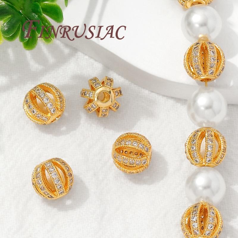 Perles plaquées or 18 carats 8 mm 10 mm, Accessoires de perles pour bracelets, Séparateur pour perles, Laiton avec perles en zircon, Perle pour collier
