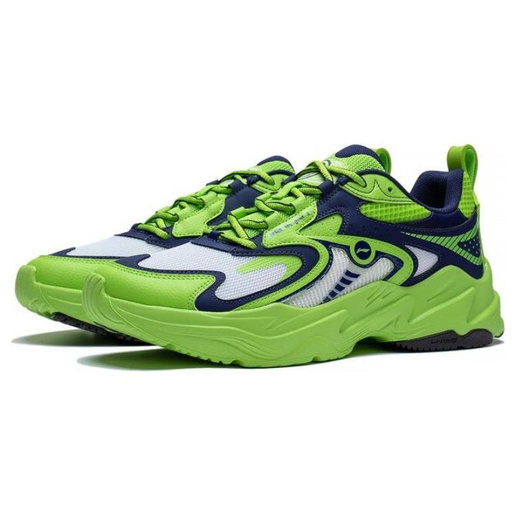 New LiNing Abrasion Resistant Breathable Low Top Running Shoes Men's Green Blue White ARXT009-1