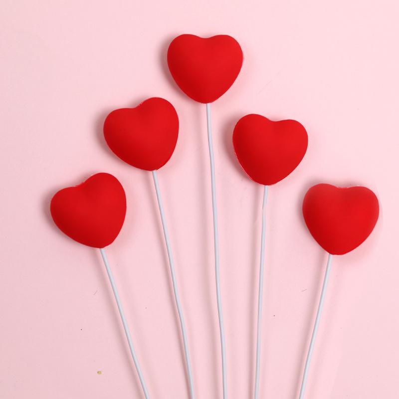 5/10pc Valentine's Day Cake Toppers Sweet Red Pink Heart Shape Cupcake Picks Valentines Wedding Engagement Party Cake Decoration