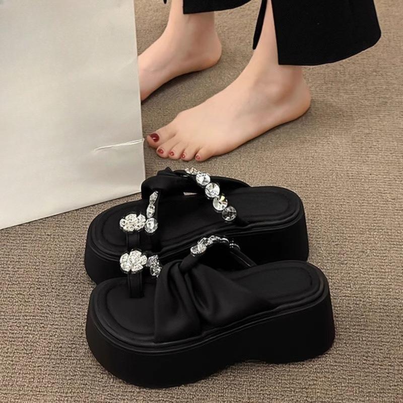 

New Thick-soled Height-increasing Shoes with Rhinestones and High-heeled Sandals for Women 40 бежевий