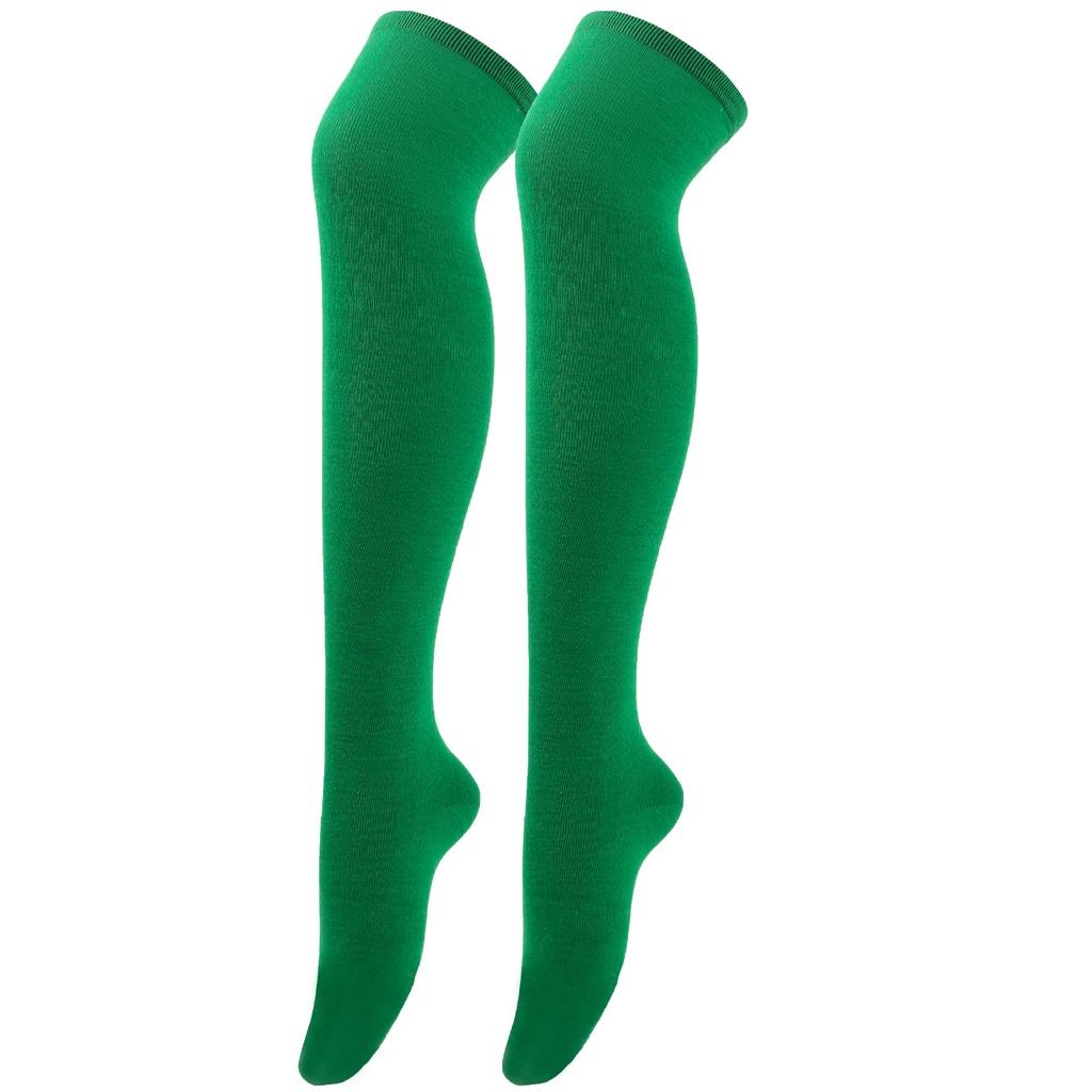 

Thick Cotton Blend Over-the-knee Socks For Women Stretchy Solid Color Striped European And American Style Green