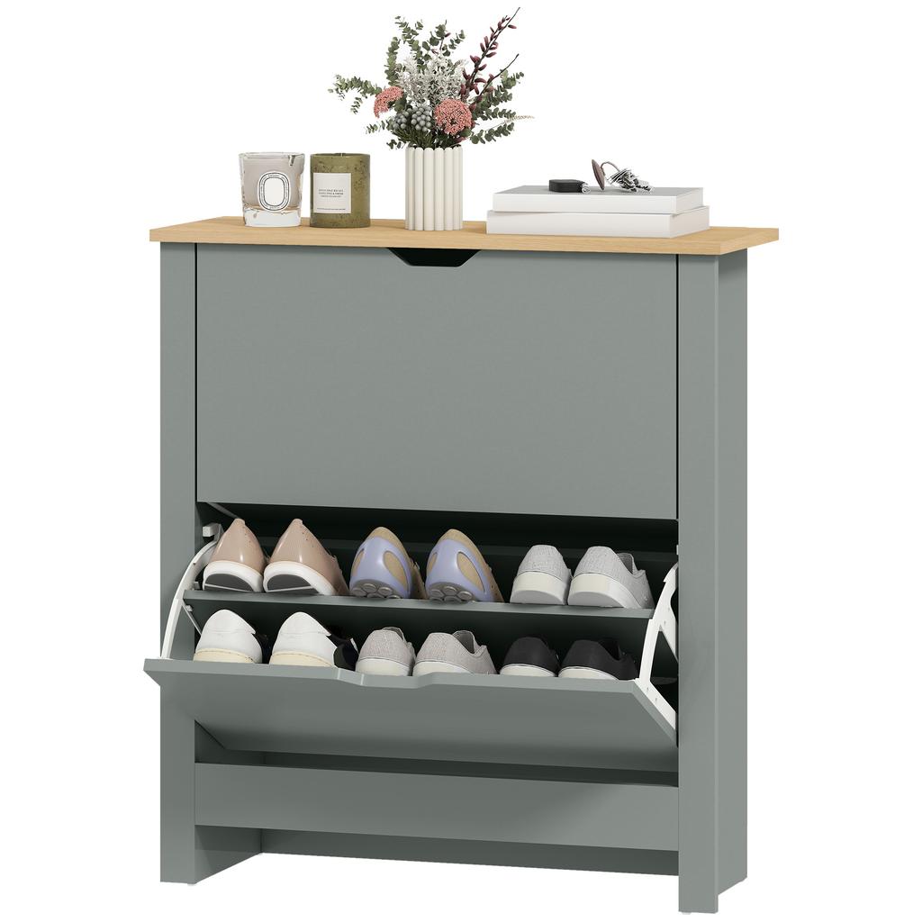 Shoe Cabinet with 2 Flip-Down Compartments, Adjustable Divider for 8-12 Pairs of Shoes, 72 X 26 X 80 Cm, Light Grey