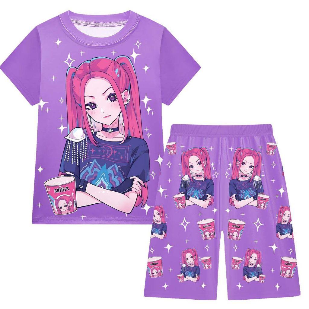 

Детские Девочки Аниме Мультфильм ПОП Певица Руми Зои Мира С Принтом Повседневная Футболка с Коротким Рукавом Шорты Штаны Пижамы Комплекты для Сна 100cm