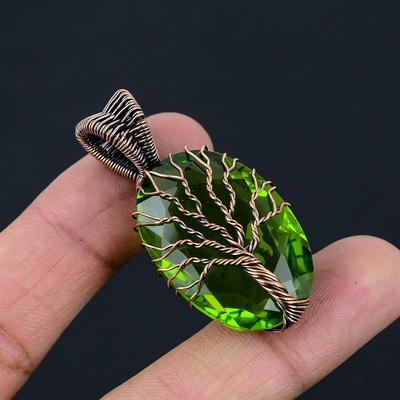 Baum des Lebens Peridot Edelstein Kupferdraht Wickelanhänger Schmuck als Geschenk