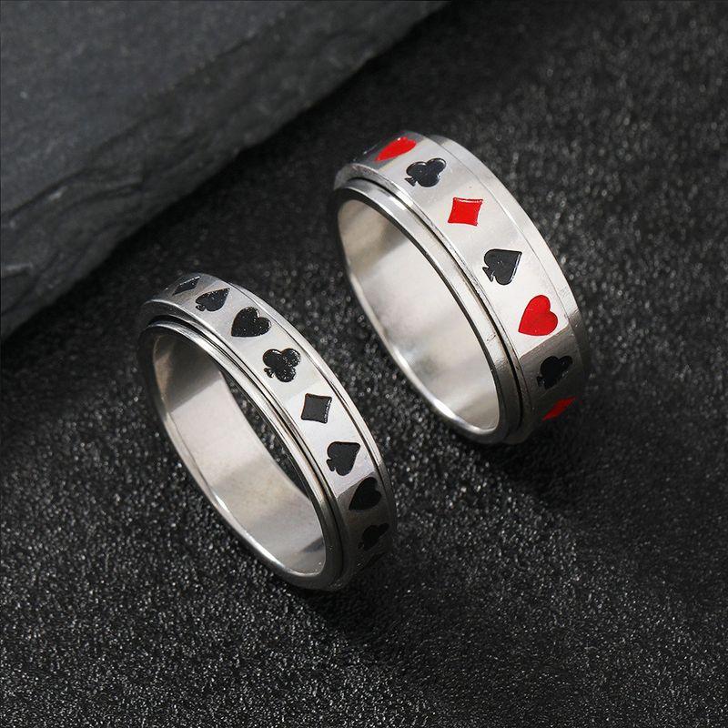 Europe and America Cross Border Playing Card Titanium Steel Ring Men Personalized Hip Hop Rotatable Decompression Ring Stainless Steel Ornament