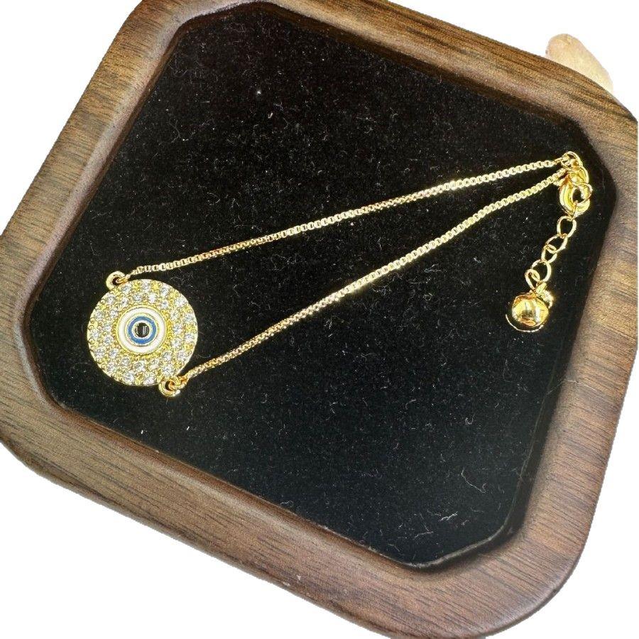 European & American Vintage Evil Eye Full Diamond Gold-Plated Copper Bracelet: Unique Design Hand Jewelry