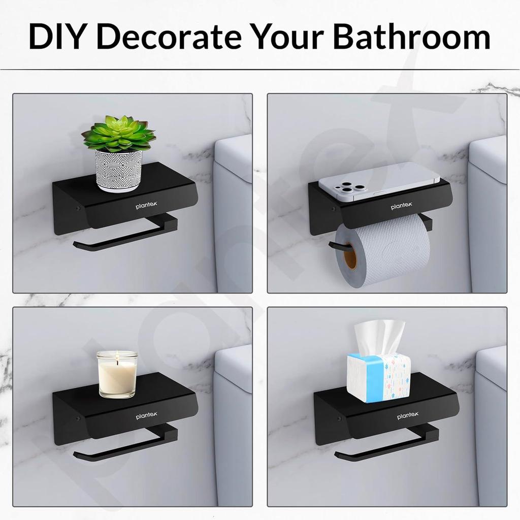 Platinum 304 Grade Stainless Steel Toilet Paper Holder with Mobile Stand/Toilet Paper Roll Holder for Bathroom Accessories (Matt Black)