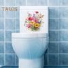 Colorful Flower Toilet Sticker Waterproof Removable Self-adhesive PVC Living Room Bathroom Wall Art Floral Plants Toilet Seat Lid Decoration Decal