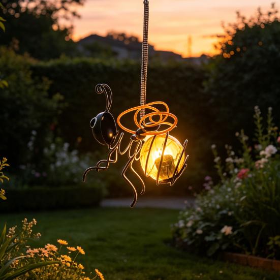 Solar Hängende Bienenleuchte Outdoor Metall Bienenfigur Gartendekoration Wasserdicht Solarbetrieben Biene