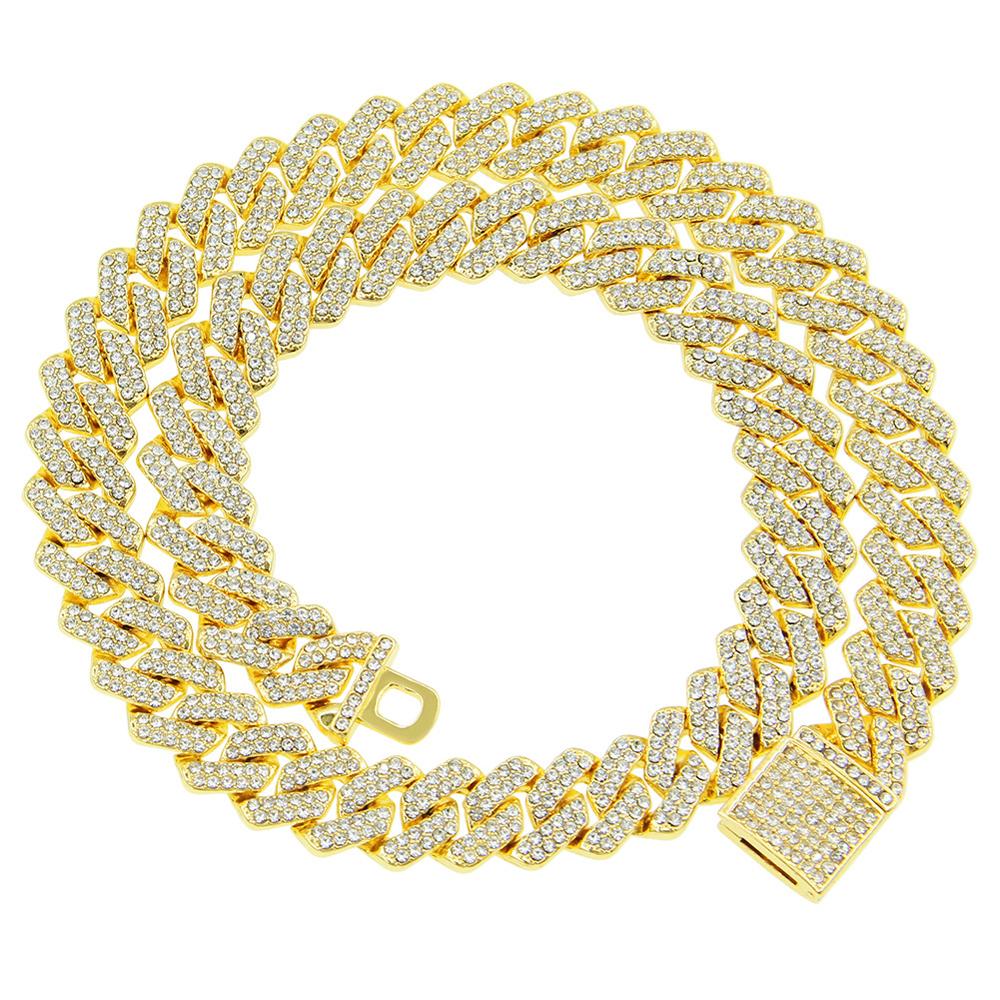 14mm Hip Hop Cuban Link Chain For Men Silver Color Iced Out Rhinestone Miami Necklace Choker for Women with Neck Chain Jewelry