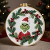 1 Set Christmas Embroidery Kit Adults Beginners Green Hair Elf Wreath Pre-Stamped Cross Stitch Craft Embroidery Starter Kit DIY Enthusiasts Gift