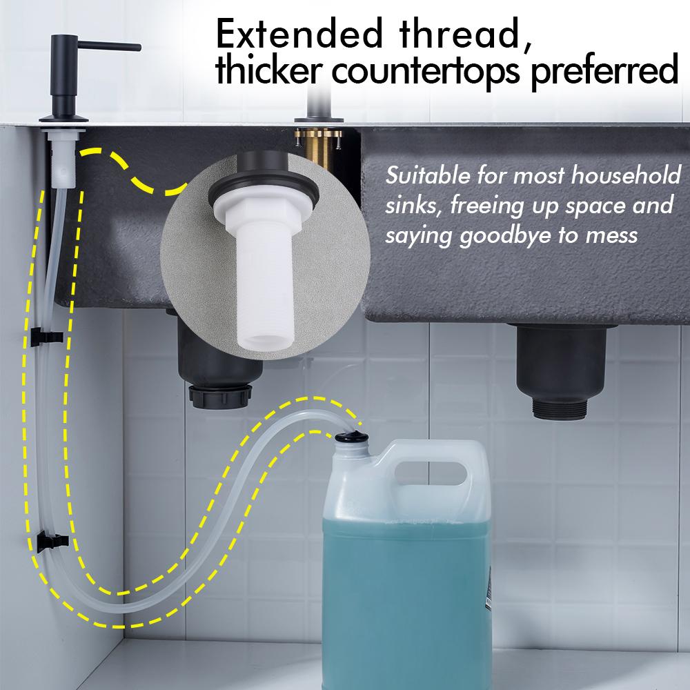 Matte Black Silicone Tube Stainless Steel Press Head Dishwashing Liquid Soap Dispenser Deck Mounted  Extend Hose Longer Rubber