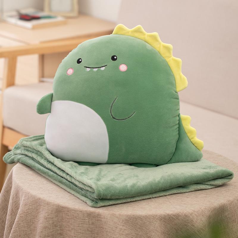 Cute Cartoon Lion & Dinosaur 2-in-1 Pillow Blanket for Car, Office, or Nap