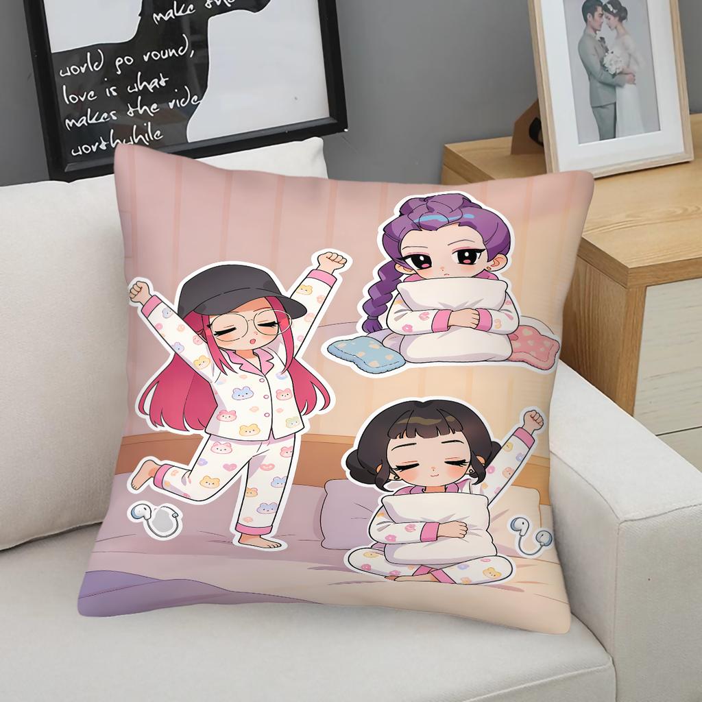 Kpop Style Throw Pillow Decorative Cushion Chibi Anime Girl Sleepover Print For Sofa Bedroom Car Living Room Soft Nap Pillow For Teens