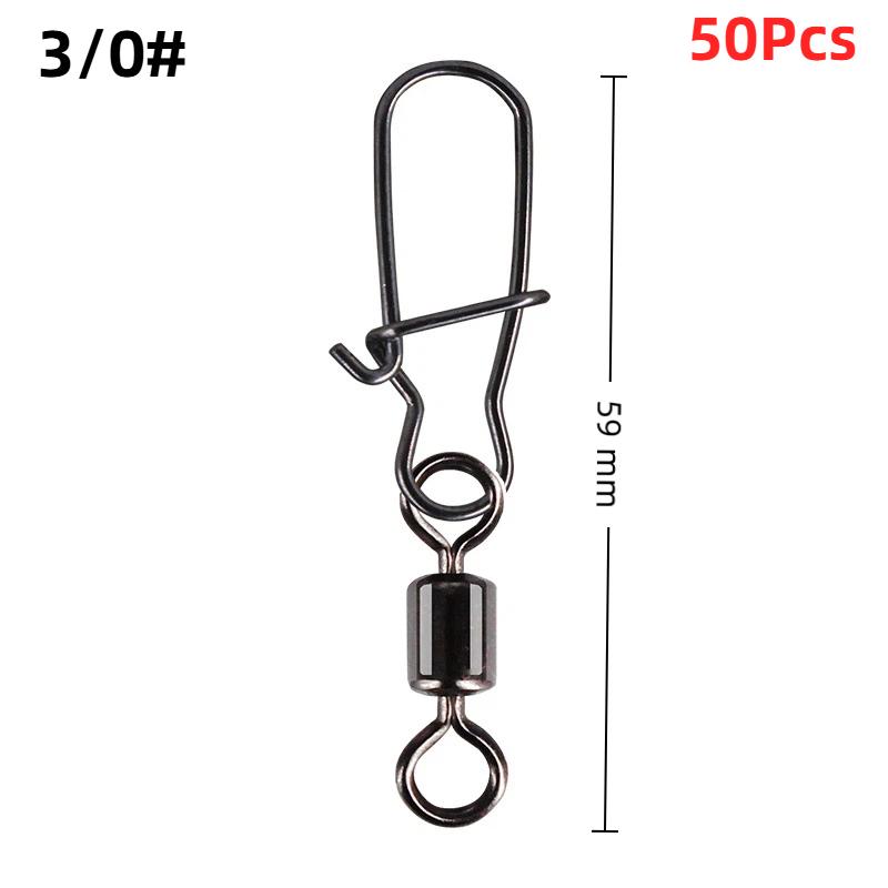 50Pcs Heavy-Duty Ball Bearing Fishing Swivels Snaps With 8-Shaped Swivel Rings Carbon Steel For Saltwater Lure Conne