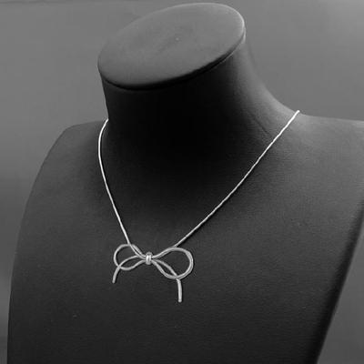 Silver Cute Bowknot Pendant Necklace for Women Teen Girls Birthday Gifts Y2K Stainless Steel Bowknot Clavicle Chain