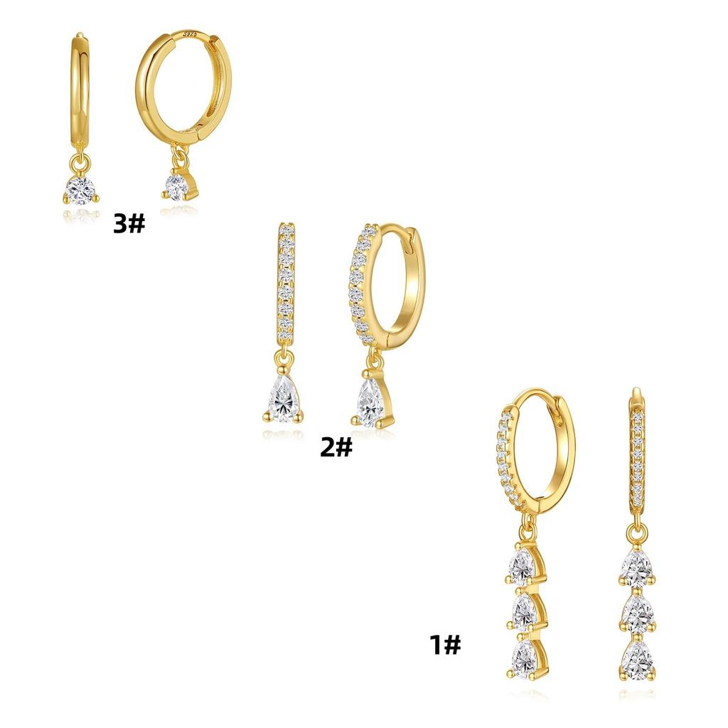 Elegant Teardrop Zircon Tassel Earrings Versatile Hoop Stud Set Sophisticated Dangle Drop Jewelry For Women Daily Wear