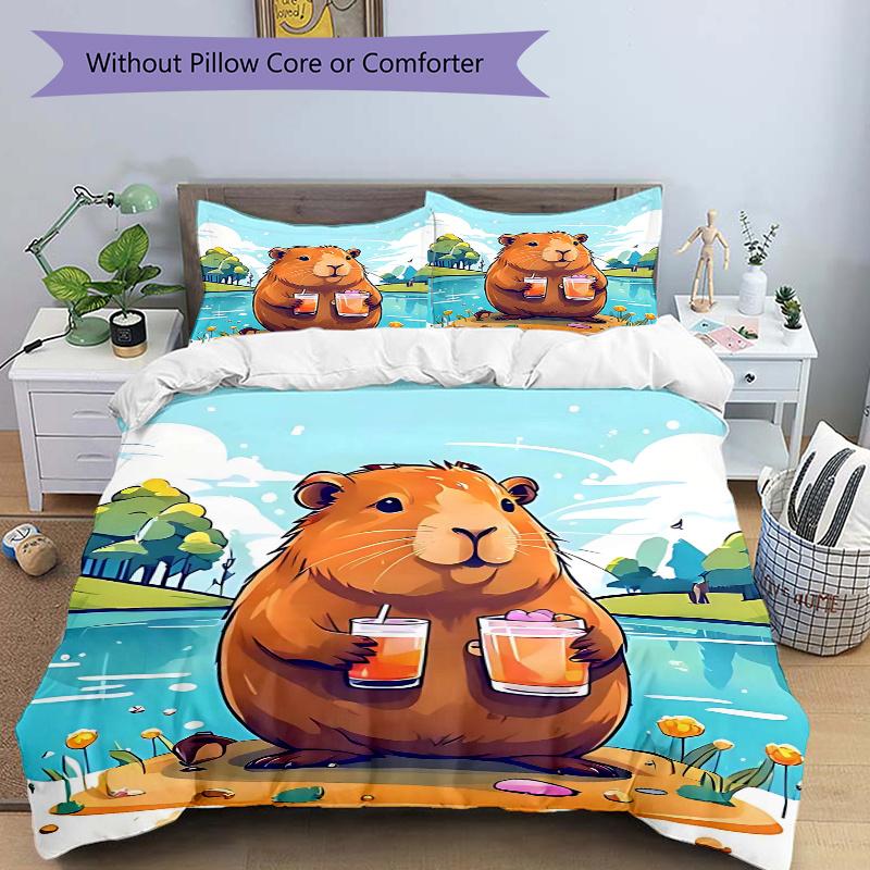 

3pcs Anime Hamster Bedding Set - Includes One Quilt Cover and Two Pillowcases (No Core) - Perfect for Bedroom and Guest Room Decoration, Festive Gift, 135x200cm