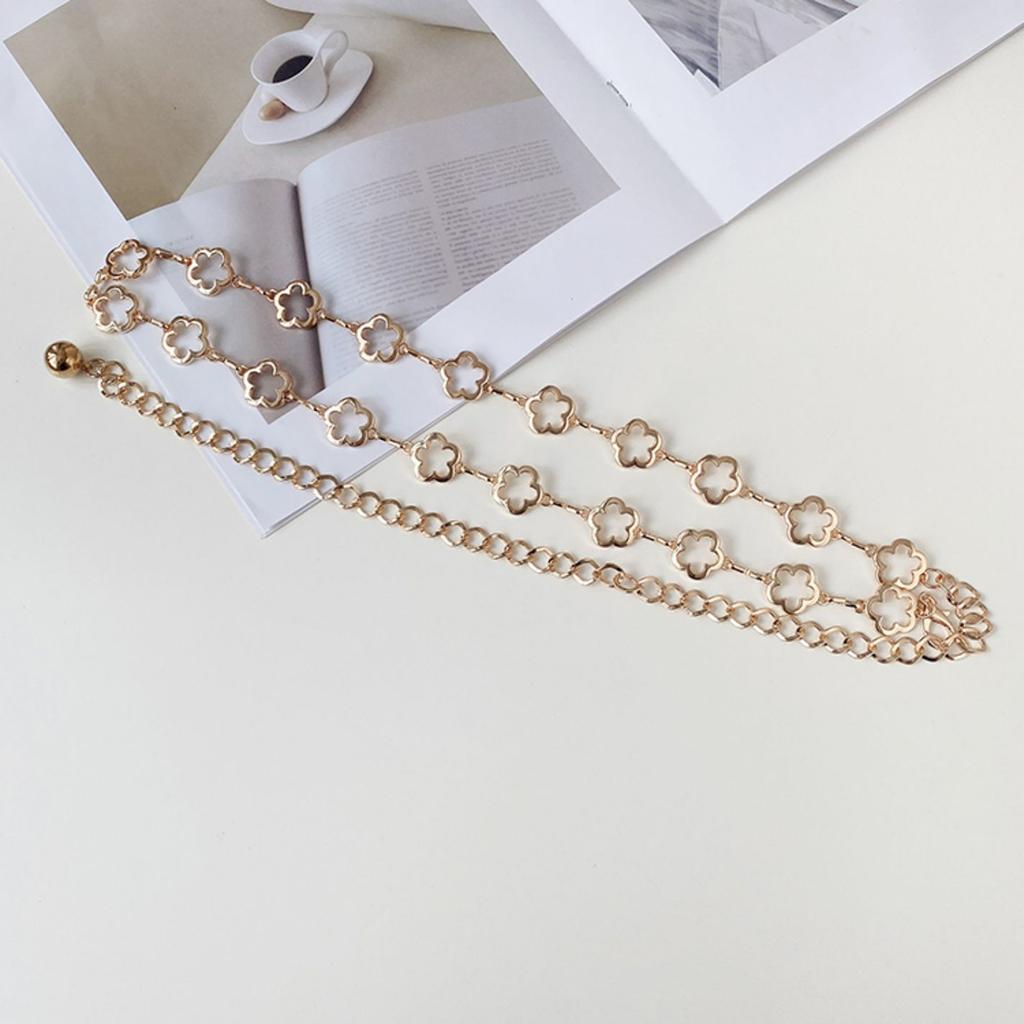 Women Metal Waist Chain, Heart & Flower Hollow Chain Belt, Adjustable Alloy Waistband with Ball Pendant for Dress Jeans
