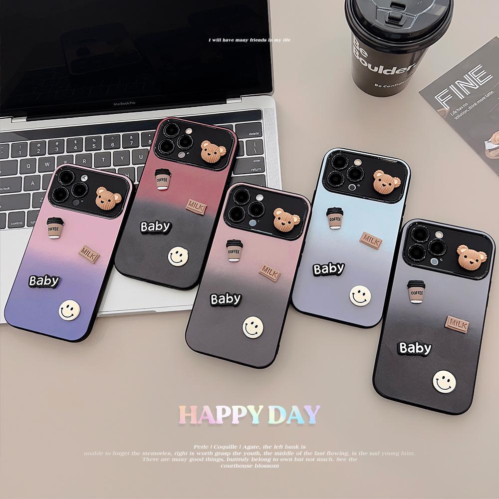 Gradient Color Contrast for Apple 17 ProMax Phone Case for IPhone 15 3D Teddy Bear 14 All Inclusive