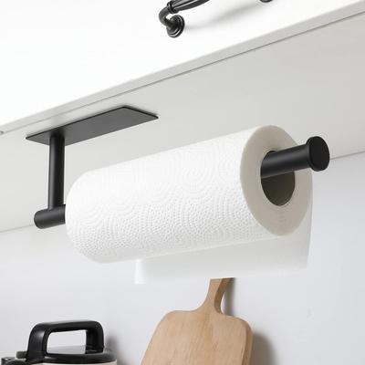 Theaoo Paper Towel Holder - Under Cabinet Paper Towel Holder for Kitchen, Adhesive Paper Towel Roll Rack for Bathroom Towel, Wall Mounted Matte Black