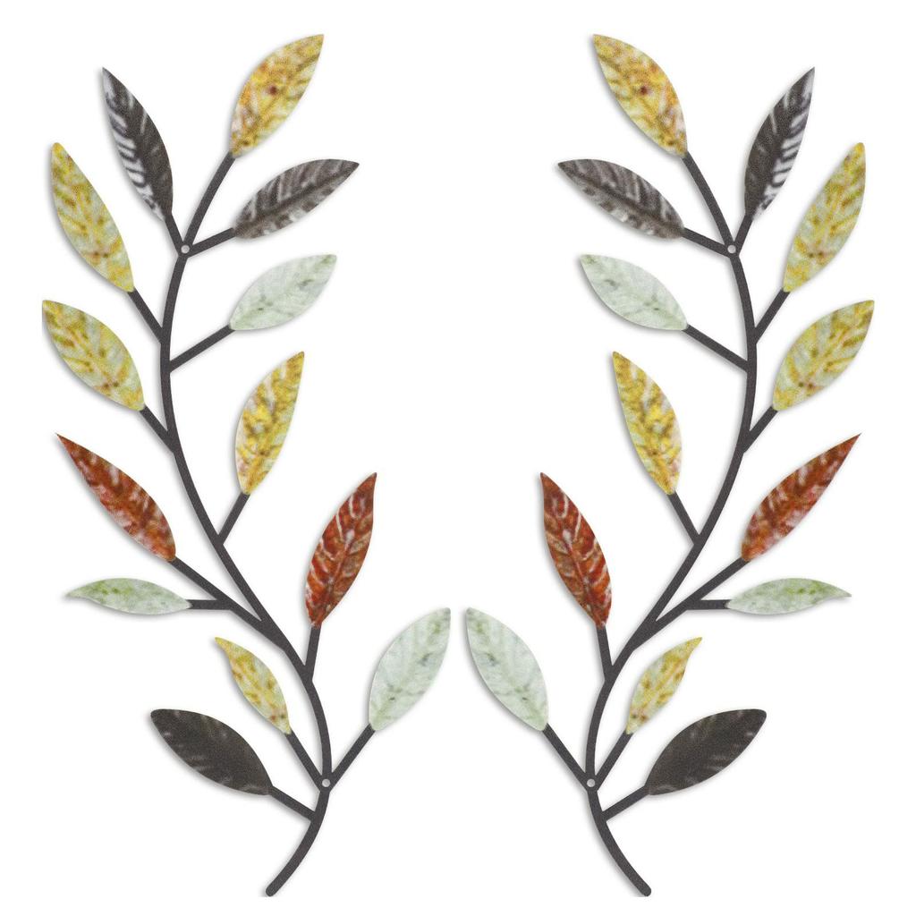 2Pcs Metal Wall Art Leaf Branch Decor Olive Tree Leaves Wall Sculpture for Living Room/Home Decoration