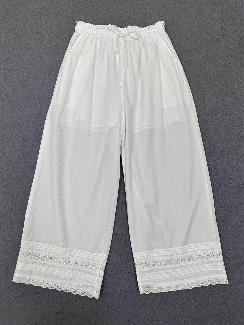 

Johnature Summer Thin Lace Wide Leg Pants Women Simple Japanese Loose Straight Casual Lace Women Pants One Size білий